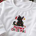 Meowy Christmas Black Cat Sweatshirt, Kitten Wrapped In Holiday Lights Crewneck