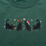 Embroidered Black Cat Christmas Sweatshirt, Funny Feline Holiday Festive Crewneck