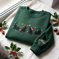 Embroidered Black Cat Christmas Sweatshirt, Funny Feline Holiday Festive Crewneck