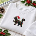 Black Cat Santa Hat Christmas Sweatshirt, Cat Tangled In Lights Embroidered Crewneck