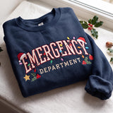 Christmas Emergency Department Sweatshirt, Custom ER Nurse Santa Hat Embroidered Crewneck