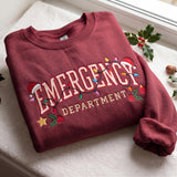 Christmas Emergency Department Sweatshirt, Custom ER Nurse Santa Hat Embroidered Crewneck