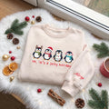 Embroidered Christmas Cute Penguins Sweatshirt, Custom Sleeve Name Oh It's a Jolly Holiday Shirt, Festive Gift Cute Xmas Winter Crewneck