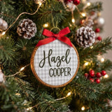 Personalized Name Christmas Embroidered Ornament, Custom Plaid Text Keepsake, Festive Tree Decor, Minimalist Holiday Gift