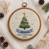 Personalized Christmas Tree Embroidered Ornament, Custom First Christmas Baby Boy Keepsake, Festive Tree Decor, Newborn Gift