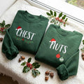 Matching Chest Nuts Funny Christmas Sweatshirt, Couple Forest Green Embroidered Crewneck