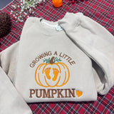 Growing A Little Pumpkin Embroidered Sweatshirt, Pregnancy Announcement Fall Crewneck