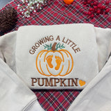 Growing A Little Pumpkin Embroidered Sweatshirt, Custom Name Pregnancy Reveal Crewneck