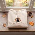 Purr-key Day Embroidered Cat Turkey Thanksgiving Sweatshirt Fall Crewneck Holiday Gift, Thankful Sweatshirt, Women's Thanksgiving Sweater