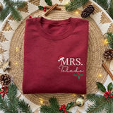 Personalized Mr And Mrs Santa Hat Christmas Sweatshirt, Custom Name Couple Crewneck