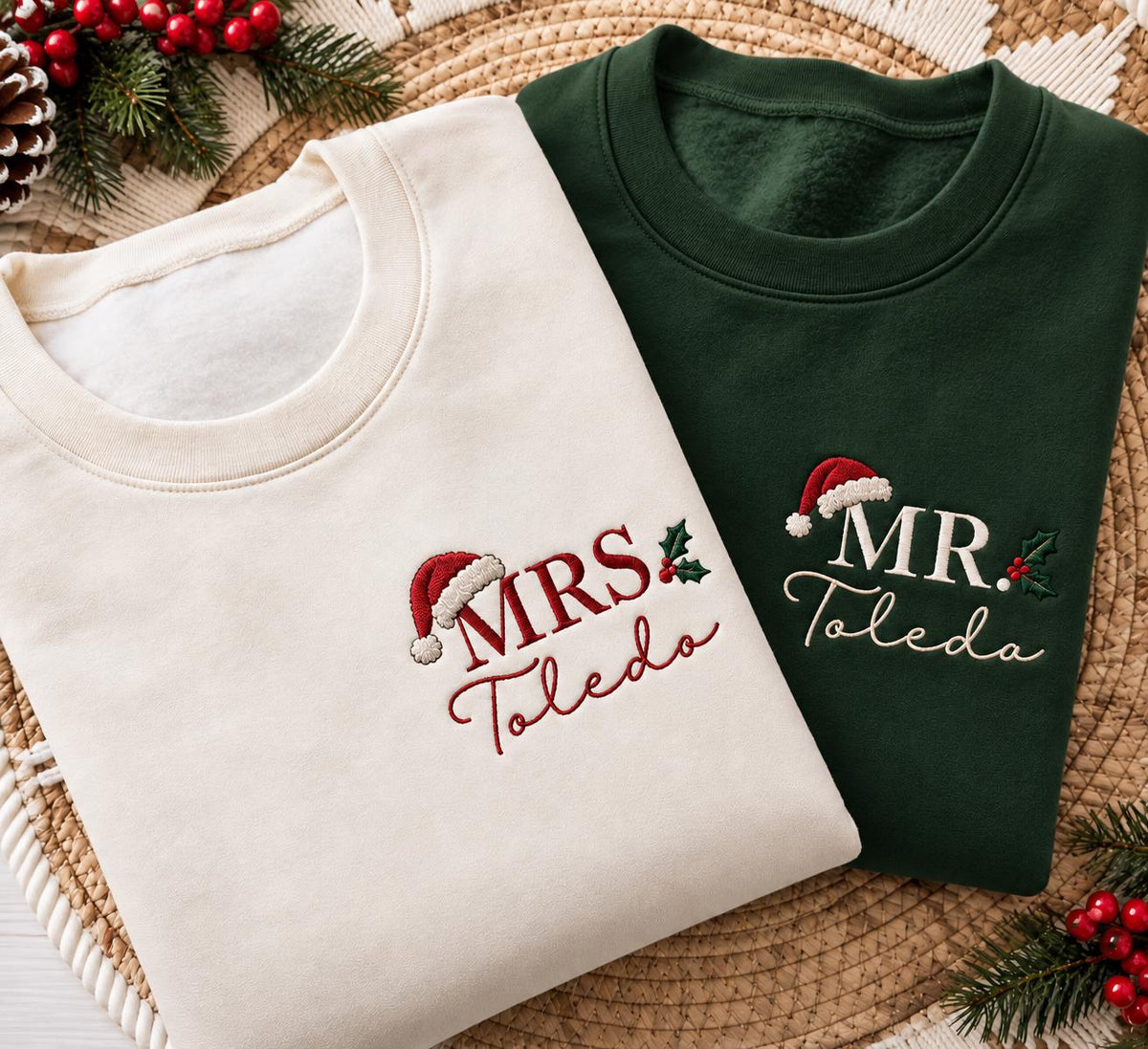 Personalized Mr And Mrs Santa Hat Christmas Sweatshirt, Couple Initial Name Crewneck