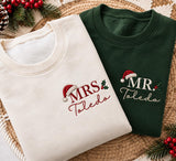 Personalized Mr And Mrs Santa Hat Christmas Sweatshirt, Couple Initial Name Crewneck