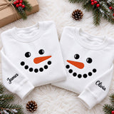 Personalized Snowman Face Christmas Sweatshirt, Custom Names Embroidered Crewneck