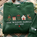 Custom Matching Family Christmas Sweatshirt, Embroidered Name & Initial on Sleeve