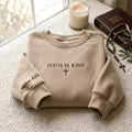Jesus Is King Cross Embroidered Sweatshirt, Custom Bible Verse Sleeve Crewneck