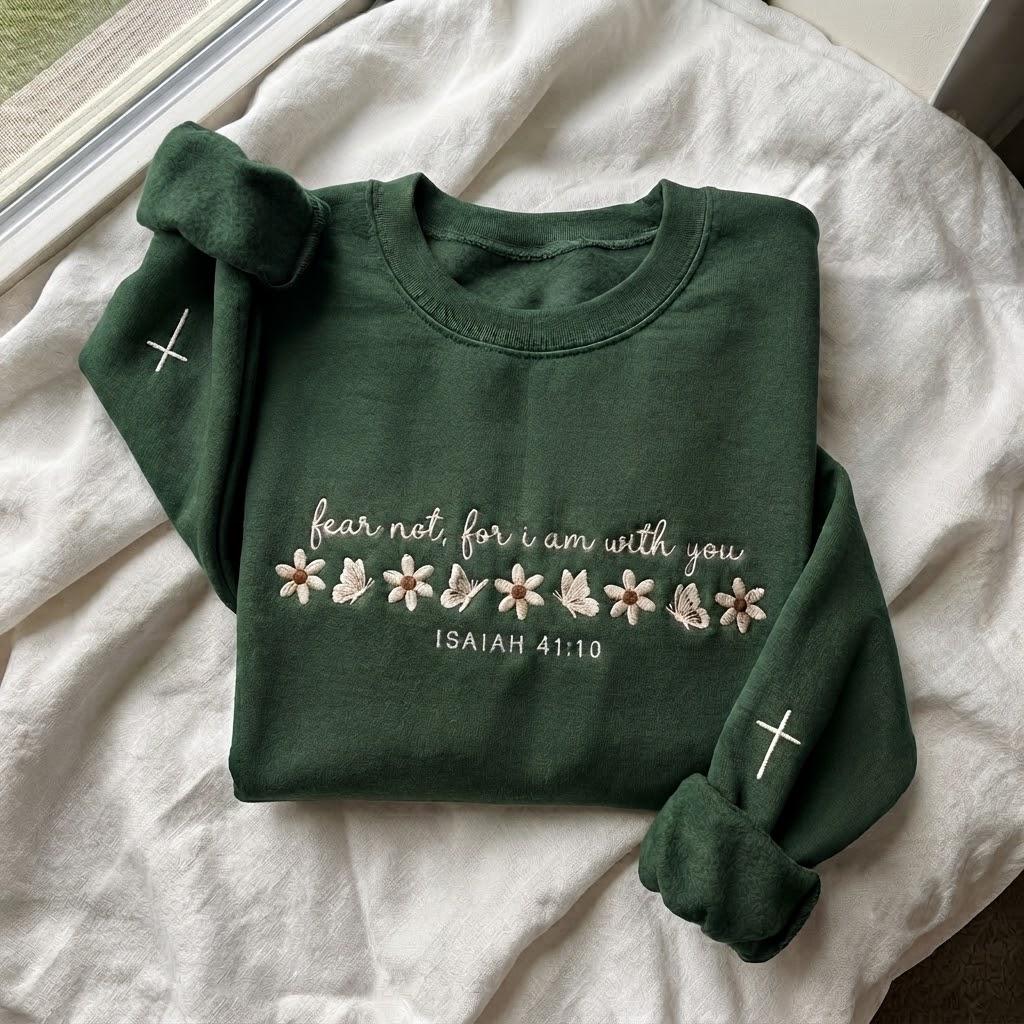 Fear Not For I Am With You Embroidered Sweatshirt, Isaiah 41 Christian Butterfly Crewneck
