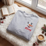 Snowman Face Christmas Embroidered Sweatshirt, Custom Name Family Matching Crewneck