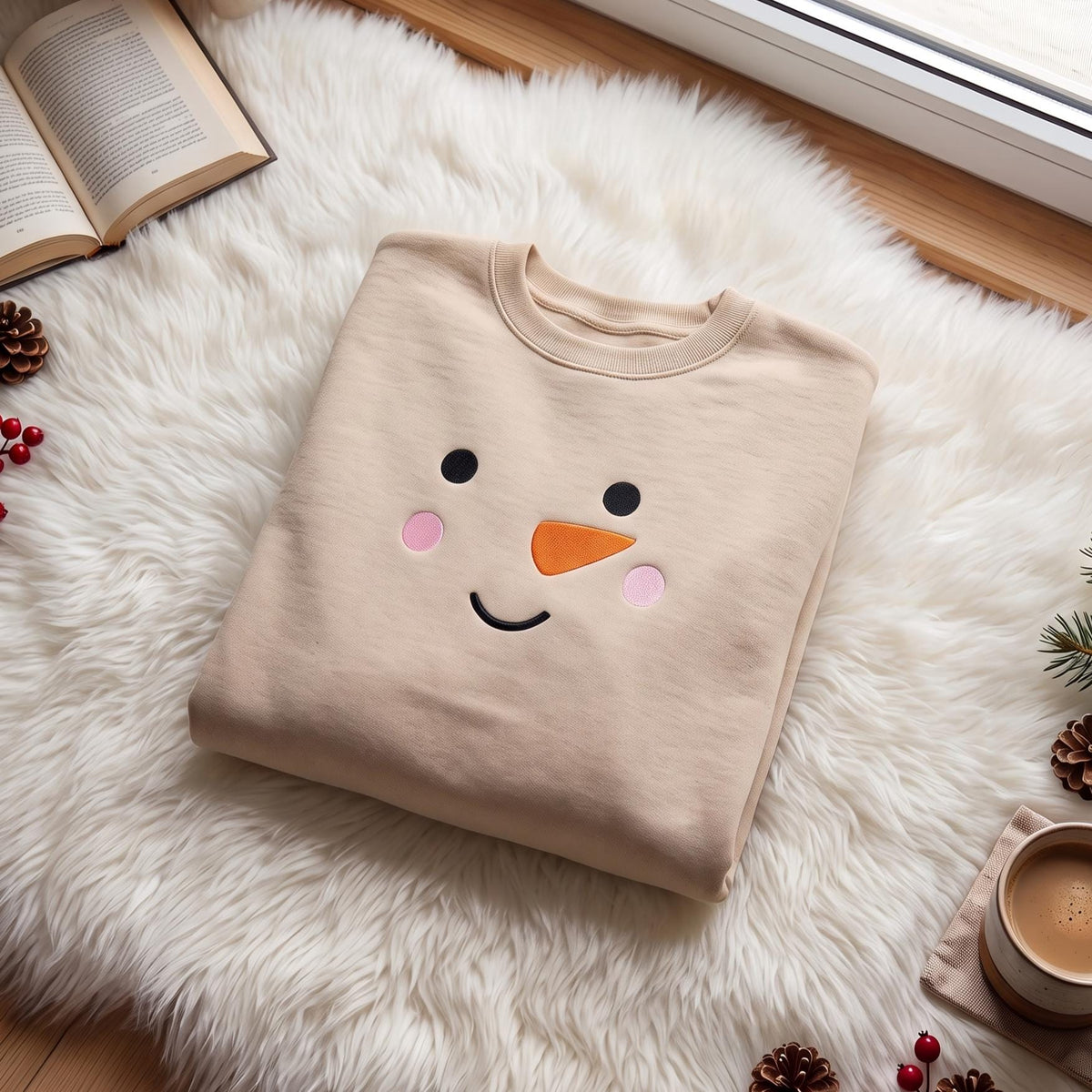 Snowman Face Christmas Embroidered Sweatshirt, Family Matching Holiday Xmas Crewneck