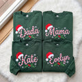Candy Cane Christmas Embroidered Sweatshirt, Custom Name Santa Hat Family Crewneck
