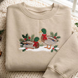 Vintage Mallard Duck Christmas Embroidered Sweatshirt, Country Winter Holiday Crewneck