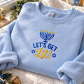 Lets Get Lit Hanukkah Menorah Embroidered Sweatshirt, Funny Jewish Festival Crewneck
