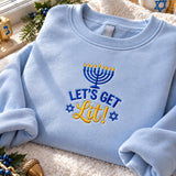 Lets Get Lit Hanukkah Menorah Embroidered Sweatshirt, Funny Jewish Festival Crewneck