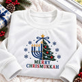 Merry Chrismukkah Tree Bow Embroidered Sweatshirt, Jewish Menorah Holiday Crewneck