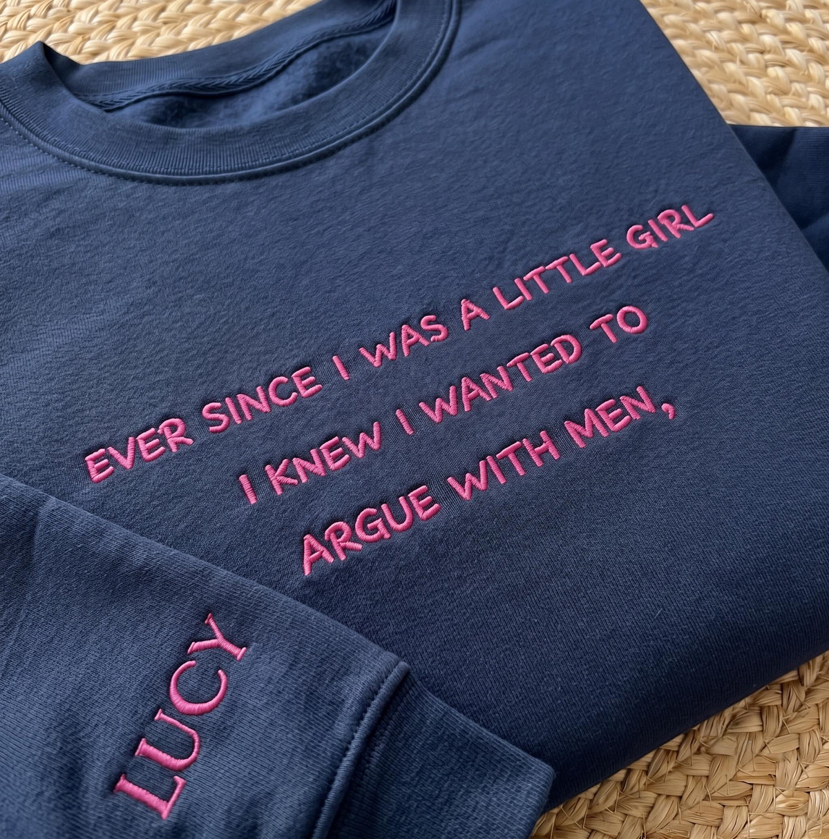 Embroidered Argue With Men Sweatshirt, Custom Name Sleeve Funny Feminist Jumper, Sarcastic Quote Shirt Gift