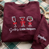 Personalized Embroidered Wine Glass Christmas Sweatshirt, Santa's Little Helpers Holiday Gift