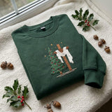 Christmas Tree And Cross Embroidered Sweatshirt, Christian Jesus Faith Holiday Crewneck