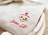 Nurse Snowman Embroidered Christmas Sweatshirt Personalized Name RN LD Holiday Crewneck Gift, Christmas Gift For New Nurse, RN Nurse Gift
