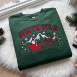 North Pole Christmas Embroidered Sweatshirt, Vintage Santa Sleigh Reindeer Crewneck