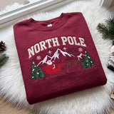 North Pole Christmas Embroidered Sweatshirt, Vintage Santa Sleigh Reindeer Crewneck
