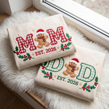 Gingham Mom Dad Christmas Sweatshirt, Custom Gingerbread Established Year Crewneck