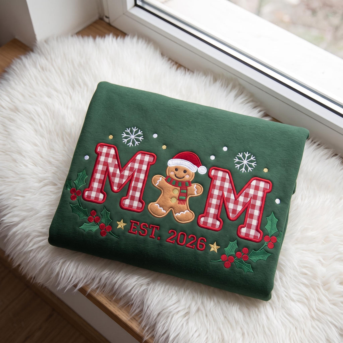 Gingham Mom Dad Christmas Sweatshirt, Custom Gingerbread Established Year Crewneck