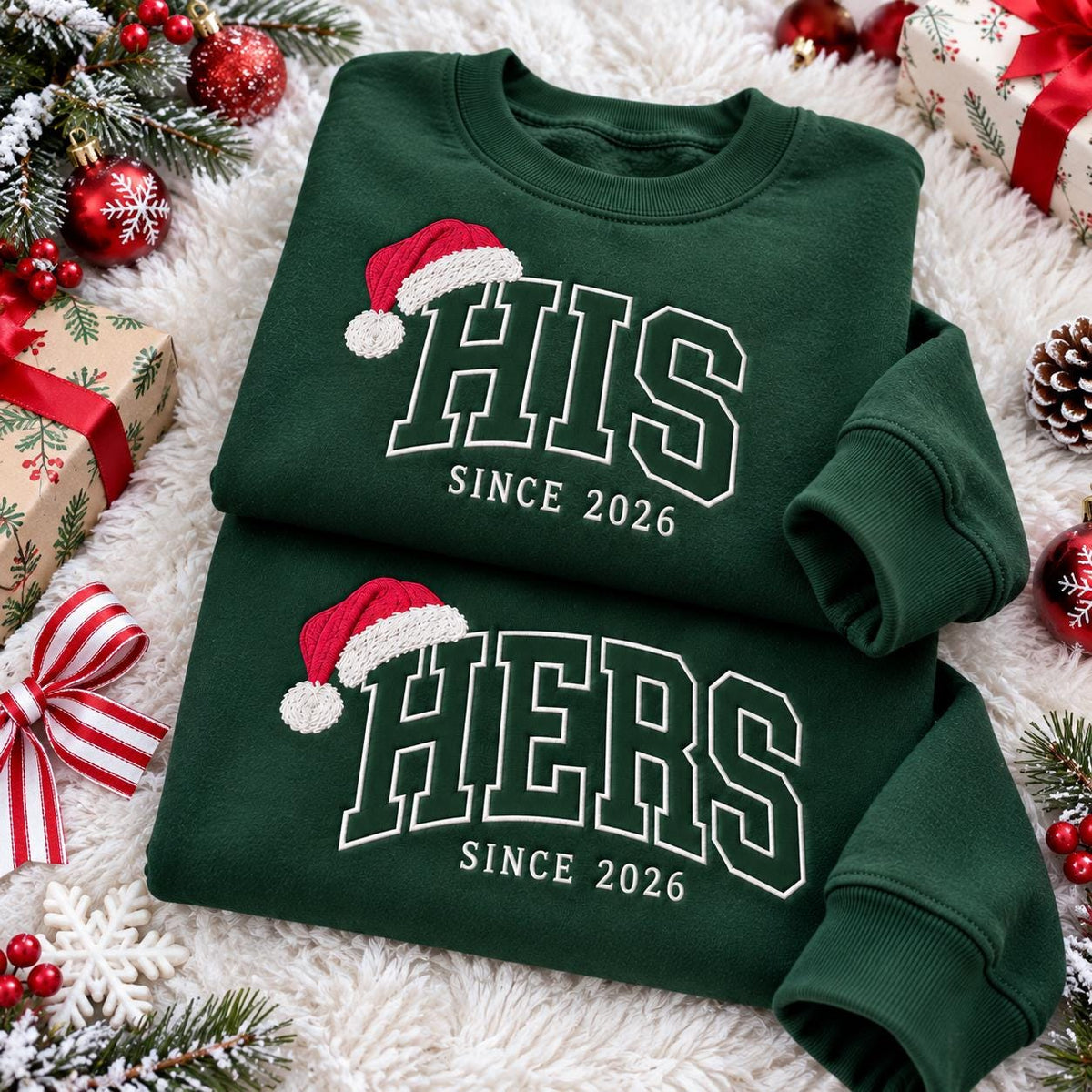 His Hers Since Year Christmas Embroidered Sweatshirt, Custom Couple Matching Crewneck