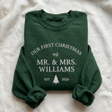 Our First Christmas Mr And Mrs Embroidered Sweatshirt, Custom Newlywed Holiday Crewneck