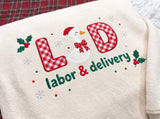 Embroidered Christmas L&D Goose Sweatshirt, Custom Name Sleeve Labor and Delivery Gingham Nurse Shirt, LND Nurse Gift, Xmas Crewneck