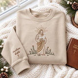 Jesus Holding Lamb Christmas Embroidered Sweatshirt, Custom Bible Verse Faith Crewneck