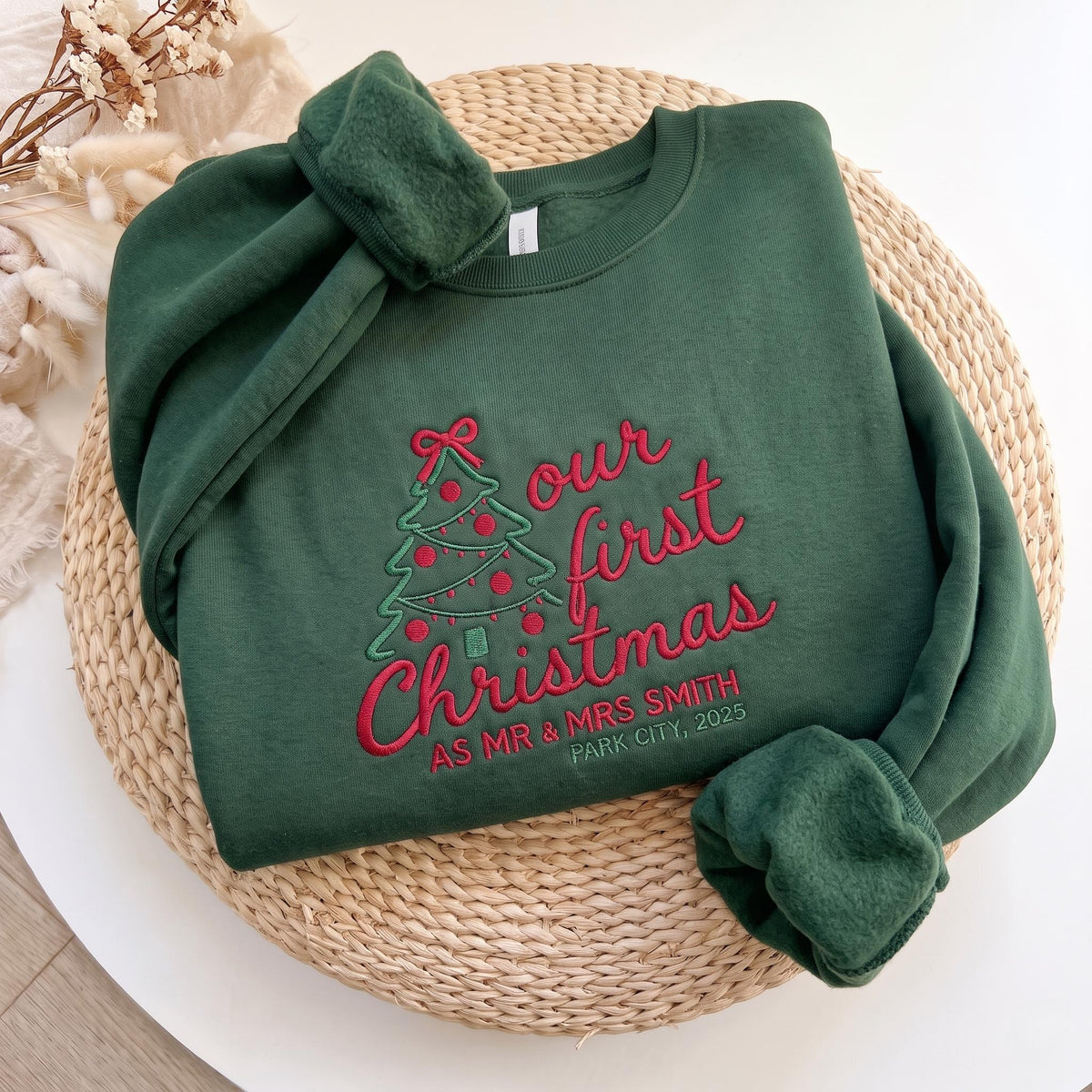 Our First Christmas As Mr & Mrs Sweatshirt, Custom Couple Last Name Embroidered Crewneck