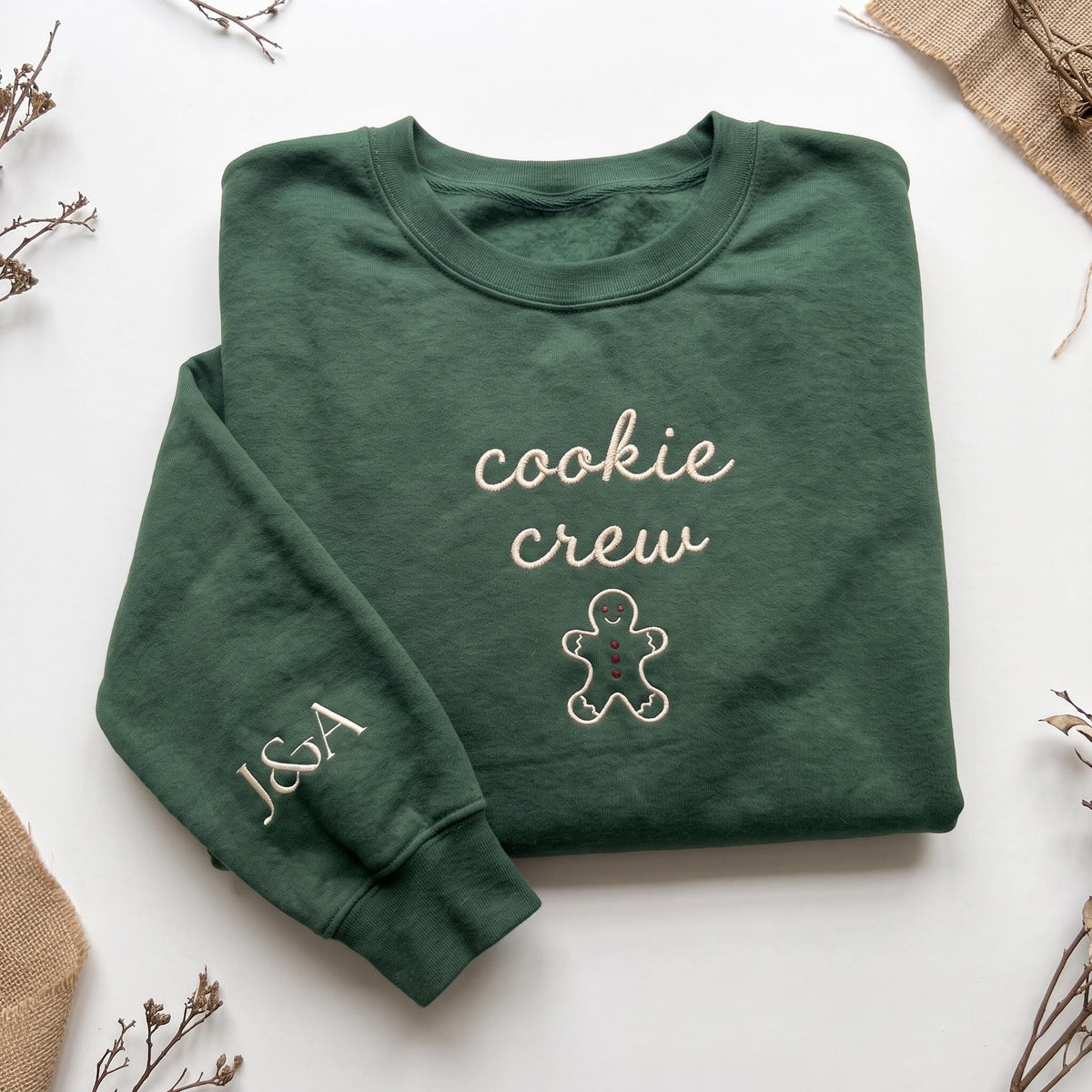 Cookie Crew Baking Spirits Bright Sweatshirt, Custom Sleeve Initials Xmas Crewneck