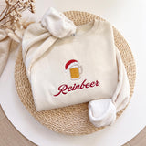 Winedeer Reinbeer Christmas Sweatshirt, Funny Couple Wine Beer Embroidered Crewneck