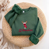 Winedeer Reinbeer Christmas Sweatshirt, Funny Couple Wine Beer Embroidered Crewneck