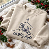 Oh Holy Night Nativity Embroidered Sweatshirt, Christian Star Faith Holiday Crewneck