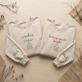 Cookie Crew Baking Spirits Bright Sweatshirt, Custom Sleeve Initials Xmas Crewneck