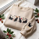 Embroidered Black Cat Christmas Sweatshirt, Funny Feline Holiday Festive Crewneck