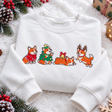 Custom Name Christmas Corgi Sweatshirt, Funny Reindeer Dog Xmas Embroidered Crewneck