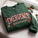 Christmas Emergency Department Sweatshirt, Custom ER Nurse Santa Hat Embroidered Crewneck