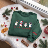 Embroidered Christmas Cute Penguins Sweatshirt, Custom Sleeve Name Oh It's a Jolly Holiday Shirt, Festive Gift Cute Xmas Winter Crewneck