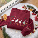 Embroidered Christmas Geese Sweatshirt, Custom Sleeve Name Cute Christmas Goose Shirt, Festive Holiday Gift Vintage Family Crewneck